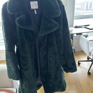 Avec Les Filles Faux Fur Dark Green Coat